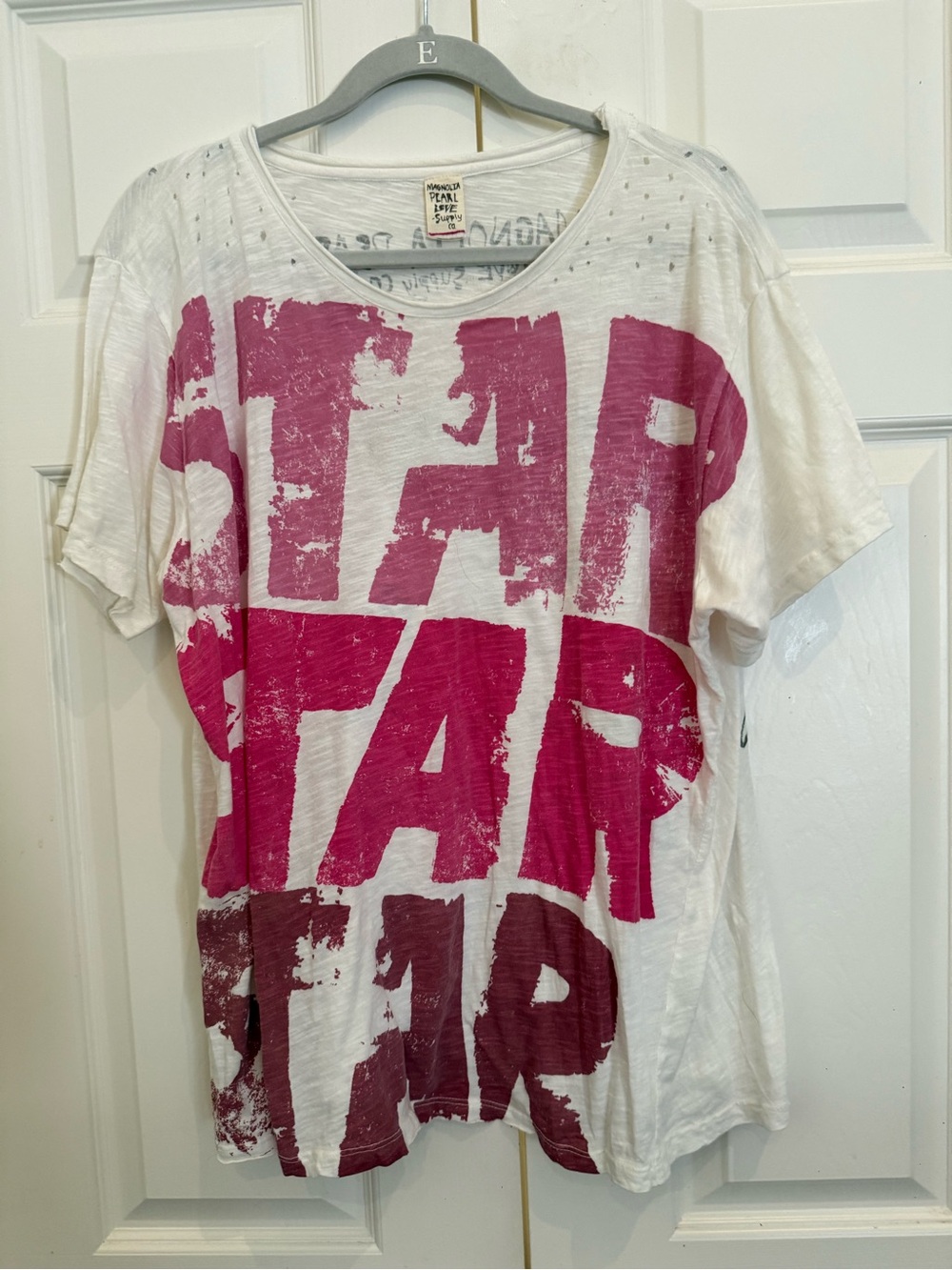 Magnolia Pearl White Tee with Bold Magenta Graphic